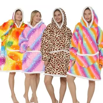 Носимая толстовка с капюшоном, большая толстовка с капюшоном из шерпы для женщин с карманом на капюшоне и рукавами, супермягкое теплое плюшевое одеяло с капюшоном для взрослых One Size бордовый