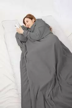 Носимое складное с рукавами, которые могут касаться вашей теплой подушки, когда L 4571621441344 Уголь Ш140 x В190 см [Global Japan] одеяло, одеяло,