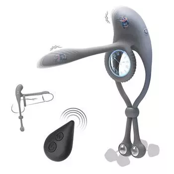 Носимое вибрационное кольцо с блокировкой спермы, мужское силиконовое кольцо с двойной бусиной, кольцо для пениса с блокировкой спермы, мужской мастурбатор, эротические товары для взрослых Gray