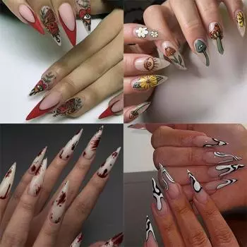 Носимые маникюрные миндалевидные накладные ногти, длинные накладные ногти, съемные кончики ногтей для женщин 3