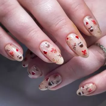 Носимые маникюрные рождественские французские накладные ногти с полным покрытием, водонепроницаемые накладные ногти для девочек