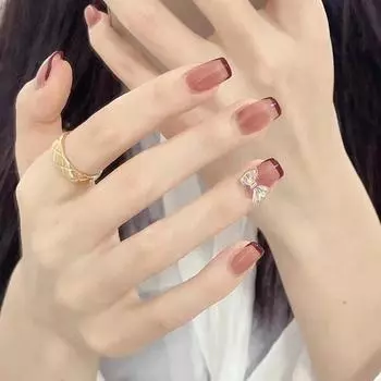 Носимые ногти бобы французский красный искусственный ноготь носимые наклейки для ногтей съемные готовые ногти наклейка для ногтей