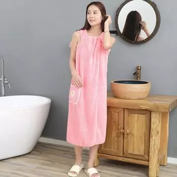 Носимый халат, женская хозяйственная сумка, быстросохнущая юбка для волос из чистого хлопка для взрослых, длинное моющееся банное полотенце 100x145cm