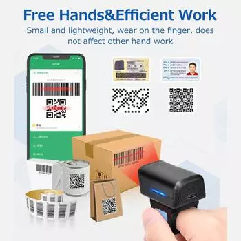 Носимый кольцевой сканер штрих-кода Проводной USB + 2,4G + BT Трехрежимное соединение Поддержка одномерного чёрный