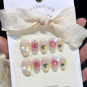 Носимый стиль ногтей Крем Сердце Граффити Дофамин Милый Контрастный Чистый цвет L