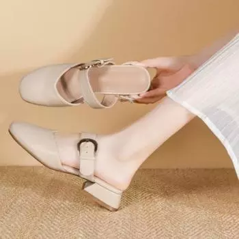 Носите его на улице с обувью с закрытым носком. Дышащая повседневная обувь с отверстием сзади. Универсальная обувь во французском стиле. Туфли на высоком каблуке. 33 абрикосовый