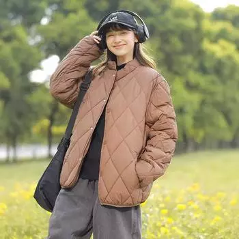 Носите хлопчатобумажную верхнюю одежду в клетку в форме ромба зимой, женскую одежду в гонконгском стиле, повседневную и универсальную одежду из хлопка. S чёрный