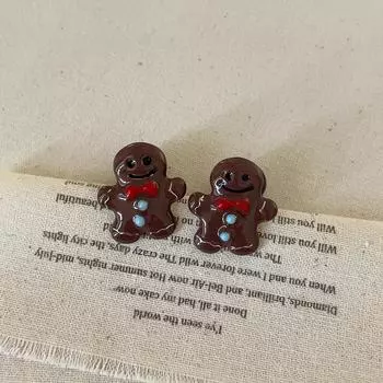 Носите капающее масло до и после забавных мультяшных пряничных человечков, серьги-гвоздики, женские, милые, изысканные, модные, универсальные серьги