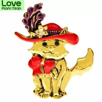 Носите красную шляпу, рождественские броши с котом для женщин, дизайн животных, модные аксессуары, зимняя булавка с котенком, хороший подарок золотой