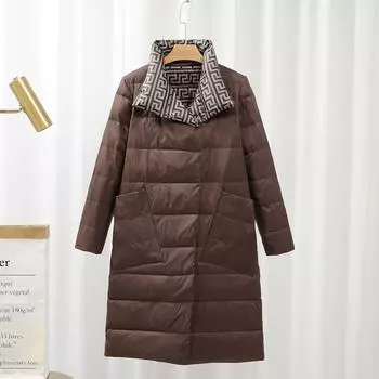 Носите легкие и тонкие длинные пуховики с обеих сторон для женщин 2024 года, новые модные средние и длинные модели выше колена в корейском стиле M хаки