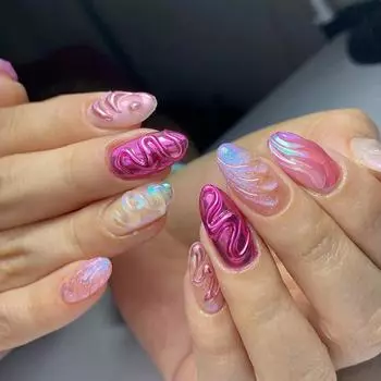 Носите накладные ногти Симфония Трехмерная линия Накладные ногти Перламутровый накладной ноготь Съемные миндалевидные ногти 24 шт.