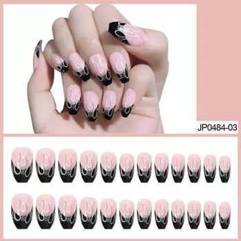 Носите ногти Черный блестящий Пламя Наклейка на ногти Наклейка на ногти Накладной ноготь Наклейка на ногти Носите ногти Готовый продукт