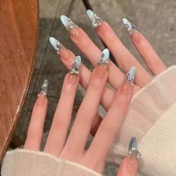 Носите Ногти Продвинутый Кошачий Глаз Стразы Французский Ручная Работа Маникюр Пленка для Ногтей Spice Girl Чистое Желание Накладные Ногти M