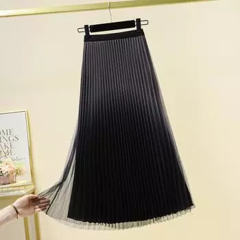 Носите юбку с постепенным изменением цвета с обеих сторон. Женская весна-лето 2025 года, новая средняя длина, высокая талия, тонкая плиссированная юбка. one size fits all чёрный