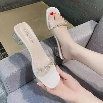 Носите высокие каблуки, летние новые с открытым носком, высококлассные, с бисером, трендовые, универсальные, повседневные 35