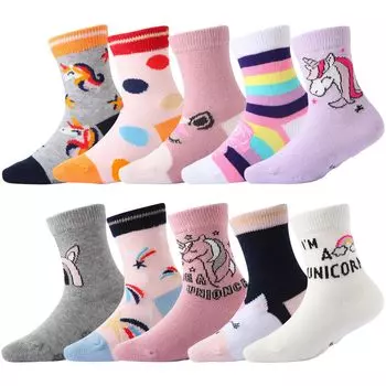 Носки 10 Chikawa Интересные Неоновые Счастливые Милые Животные Для Средней Школы [Ciyar] Носки, Дети, Девочки, Носки, Яркие, Детские Носки, Комплект Для Девочек,