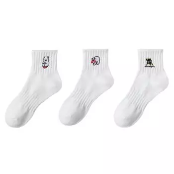 Носки 3 пары Женские вышитые носки до щиколотки Мультяшные Хлопковые Спортивные Носки Носки средней длины Мужские Корейская Мода Японский Стиль 37-42