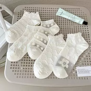 Носки Andy White, летние носки для девочек, стекловолокно, темные цветы, загнутые края, невидимые носки-лодочки с мелким горлышком, 5 шт. 5 pairs per size