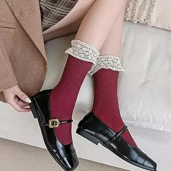 Носки Ankara Red Lace Socks, детские, трендовые, ретро, с двойной иглой, с завязками, женские, средней длины, носки Mori Stacking Socks One Size белый