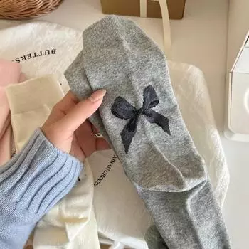 Носки-бантики в стиле Лолита, балетки, средней длины, с бантом, хлопковые носки, милые женские бежевый