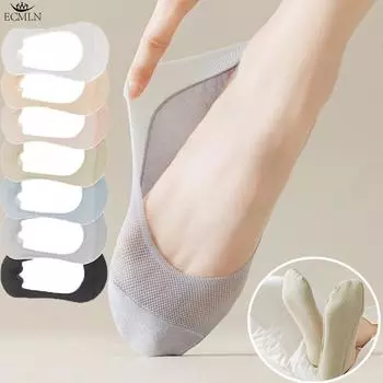 Носки без каблука женские низкие носки нескользящие плоские женские носки-лодочки летние тонкие шелковые носки с мелким носком невидимые носки One size чёрный