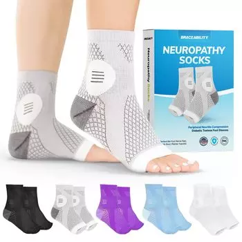 Носки BraceAbility Neuropathia Socks, носки для ног при подошвенном фасциите, мягкие, поддерживающие, компрессионные, без стопы, унисекс 1 (Л - Пара) серый