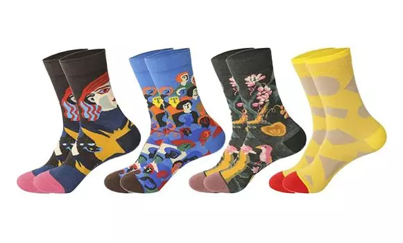 Носки длиной до щиколотки, уникальный комплект [Cedar Eight], стильные, дизайнерские, эластичные, 23-26 см, унисекс, комплект из 4 пар,