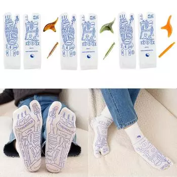 Носки для акупрессуры с массажным инструментом для массажа ног Носки для снятия усталости ног Английская иллюстрация Носки для точек на ногах