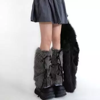 Носки для ботинок для девочек, теплые зимние гетры для женщин с милыми бантами из лент и плюша, белые, длинные носки One Size