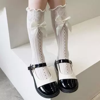 Носки для девочек, 2 шт., волнистые кружевные ажурные сетчатые носки, милые, хорошая воздухопроницаемость, удобная одежда, дизайн с бантом из спандекса, японские носки JK, поставка для вечеринок чёрный