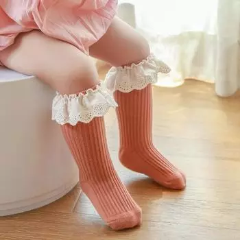 Носки для девочек до колена, мягкие, хлопковые, кружевные, детские, детские, носки, новые, детские, для малышей, носки для девочек от 0 до 3 лет, осенняя одежда S бежевый