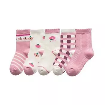 Носки для девочек, милые хлопковые милые носки персикового цвета с решетчатым принтом в полоску M