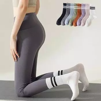 Носки для йоги, хлопковые, со средней трубкой, профессиональные нескользящие силиконовые домашние носки для фитнеса, напольные носки, спортивные носки для танцев, пилатеса