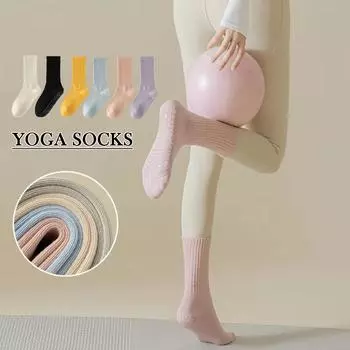 Носки для йоги из хлопка средней длины, профессиональные, нескользящие, для помещений, для занятий спортом, пилатесом, S J7I6 Black-1 pair