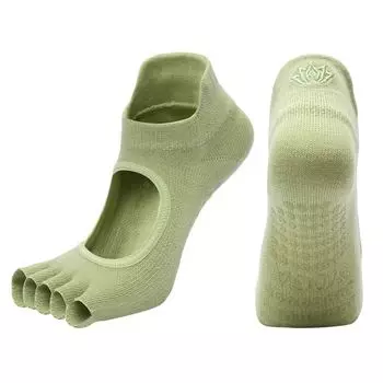 Носки для йоги Нескользящие Профессиональные Женские Носки с Пальцами Носки для Пилатеса Носки для Дома Взрослые Нескользящие Носки для Йоги Green-Half Toe