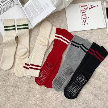 Носки для йоги, профессиональные силиконовые нескользящие спортивные носки для танцев на полу, женские повседневные полосатые хлопковые носки для фитнеса, тренажерного зала, тренировок, пилатеса One size