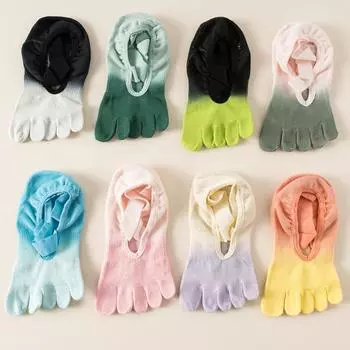 Носки для йоги, профессиональные силиконовые нескользящие градиентные носки для пилатеса, с открытой спиной, дышащие, с пятью пальцами, для занятий фитнесом в помещении, спортивные носки