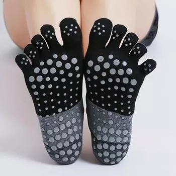 Носки для йоги с пятью пальцами, силиконовые противоскользящие хлопковые носки для пилатеса, женские дышащие носки с открытой спиной для спортзала, фитнеса, бега, танцев, спортивные носки One Size