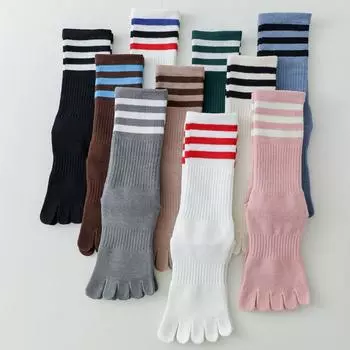 Носки для йоги с пятью пальцами, женские профессиональные носки для пилатеса, хлопковые нескользящие носки средней длины для танцев в помещении, фитнеса, спорта