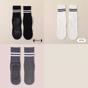 Носки для йоги силиконовые нескользящие профессиональные женские взрослые носки для дома специальные носки для пилатеса женские гольфы спортивные носки Black + White + Grey