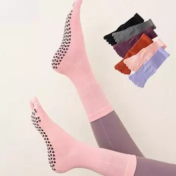 Носки для йоги средней длины с пятью пальцами, женские, хлопковые, противоскользящие, профессиональные, для пилатеса, балета, танцев, фитнеса, спорта, носки eur 35-41 чёрный