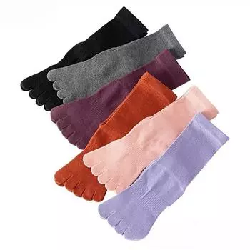 Носки для йоги средней длины с пятью пальцами, женские, хлопковые, противоскользящие, профессиональные, для пилатеса, балета, танцев, фитнеса, спорта, носки чёрный