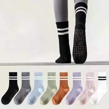 Носки для йоги, женские хлопковые дышащие спортивные носки для фитнеса, тренажерного зала и танцев, полосатые силиконовые нескользящие профессиональные носки для пилатеса, носки One size