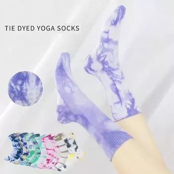 Носки для йоги, женские хлопковые силиконовые нескользящие носки для пилатеса с принтом тай-дай, носки для экипажа One size fits all
