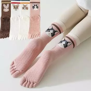 Носки для йоги, женские носки с пятью пальцами для спорта, бега, фитнеса, профессиональные противоскользящие носки для пилатеса в помещении, йоги белый