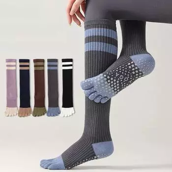 Носки для йоги женские пятипалые профессиональные носки для пилатеса силиконовые нескользящие носки для тренировок в помещении тренажерный зал фитнес танцы спортивные носки чулки One Size чёрный