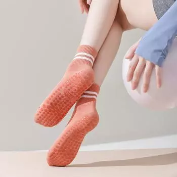 Носки для йоги женские профессиональные силиконовые нескользящие носки для пилатеса повседневные полосатые хлопковые носки для занятий в помещении, фитнесом, танцами, спортом