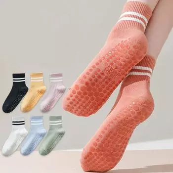 Носки для йоги женские профессиональные силиконовые нескользящие носки для пилатеса повседневные полосатые хлопковые носки для занятий в помещении, фитнесом, танцами, спортом чёрный