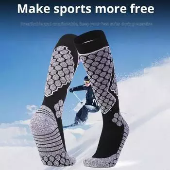 Носки для катания на лыжах выше колена Зимние теплые носки для сноуборда Термоноски для спорта на открытом воздухе L синий