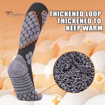 Носки для катания на лыжах выше колена, зимние теплые термоноски для сноуборда, хлопковые носки для занятий спортом на открытом воздухе в холодную погоду, катание на лыжах, велоспорт L чёрный